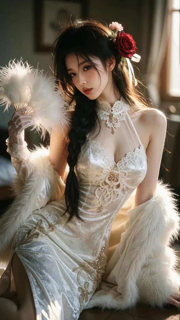 旗袍美女手机壁纸|背景图片 - 白蕾丝旗袍红玫瑰复古写真「哲风壁纸」 旗袍美女手机壁纸|背景图片 - 白蕾丝旗袍红玫瑰复古写真「哲风壁纸」