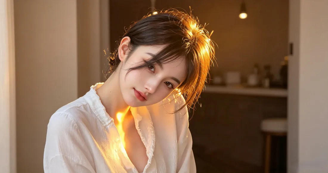 3k白衣美女壁纸｜暖光居家背景图片 - 氛围感纯欲写真「哲风壁纸」