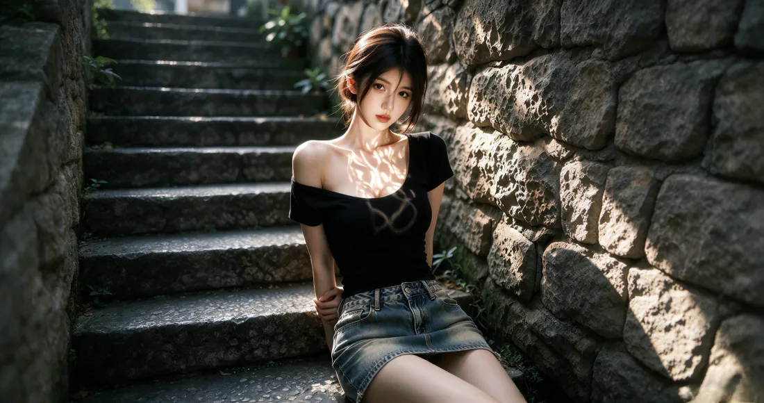 3k清冷感少女壁纸|背景图片 - 石阶石墙露肩穿搭「哲风壁纸」 3k清冷感少女壁纸|背景图片 - 石阶石墙露肩穿搭「哲风壁纸」