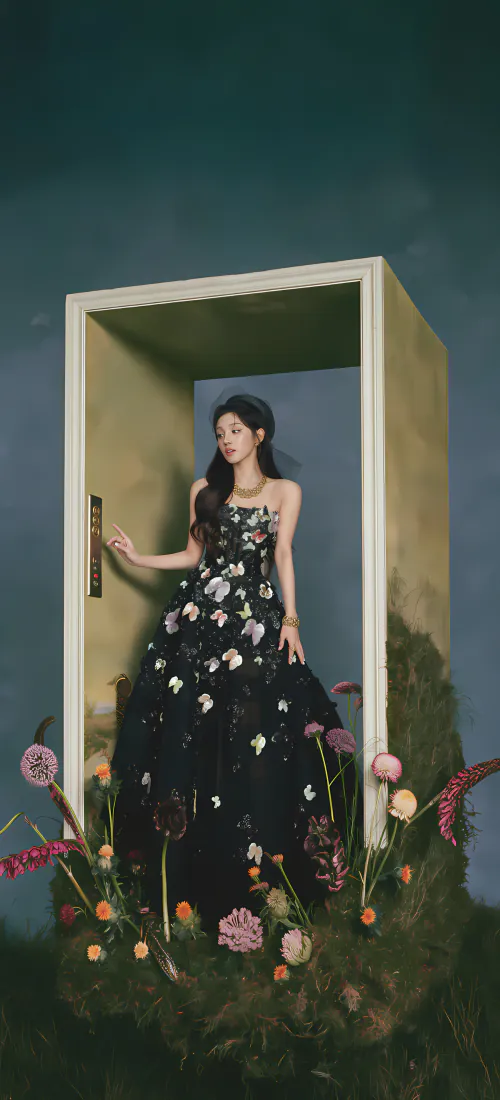 宋雨琦手机壁纸｜暗黑花仙子背景图片 - 抹胸花朵蓬蓬裙「哲风壁纸」