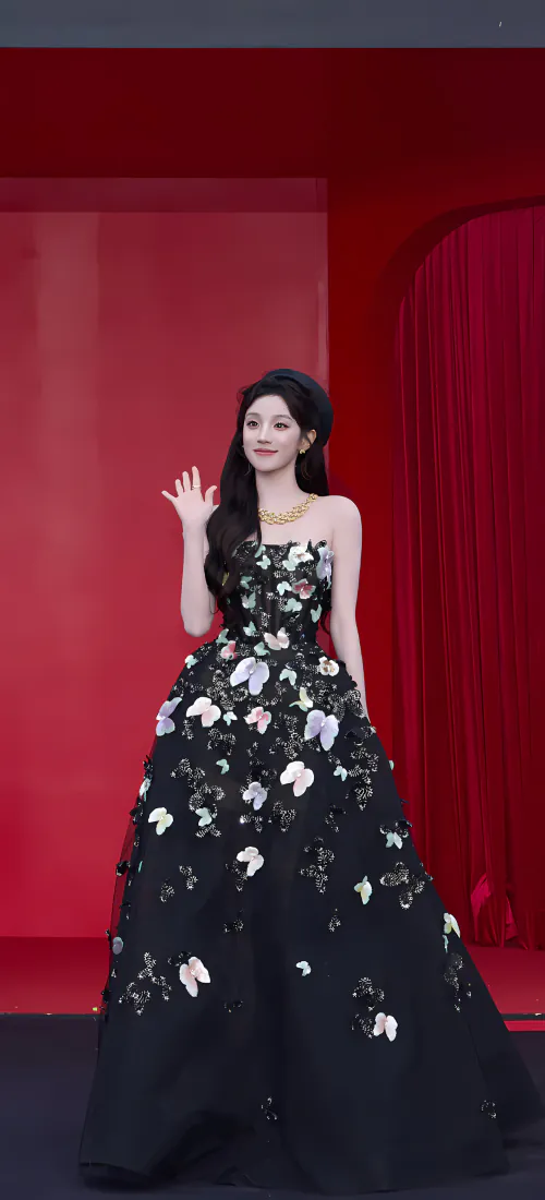 宋雨琦手机壁纸｜黑色蝴蝶礼服背景图片 - 芭莎之夜红毯造型「哲风壁纸」