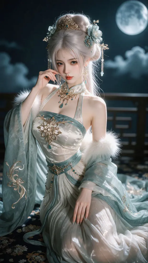 古风银发美人手机壁纸|月夜汉服背景图片 - 青绿纱衣清冷写真「哲风壁纸」 古风银发美人手机壁纸|月夜汉服背景图片 - 青绿纱衣清冷写真「哲风壁纸」