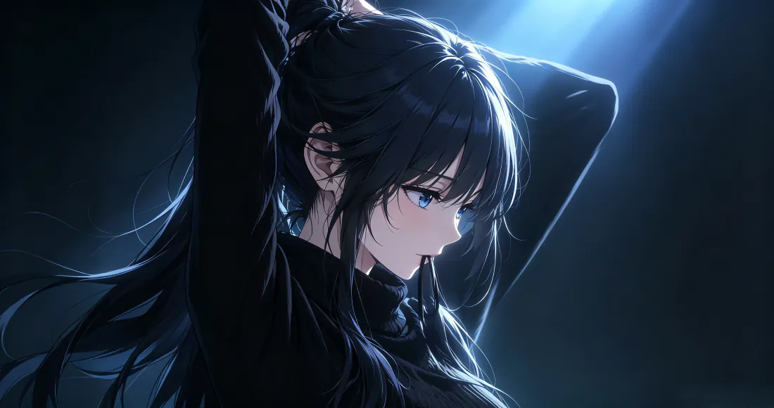 3k黑发魔女少女壁纸|暗蓝光影背景图片 - 侧脸氛围「哲风壁纸」 3k黑发魔女少女壁纸|暗蓝光影背景图片 - 侧脸氛围「哲风壁纸」