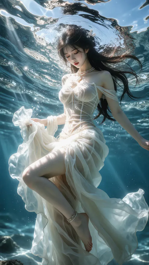 水下白裙少女手机壁纸｜梦幻海底背景图片 - 清冷氛围感写真「哲风壁纸」