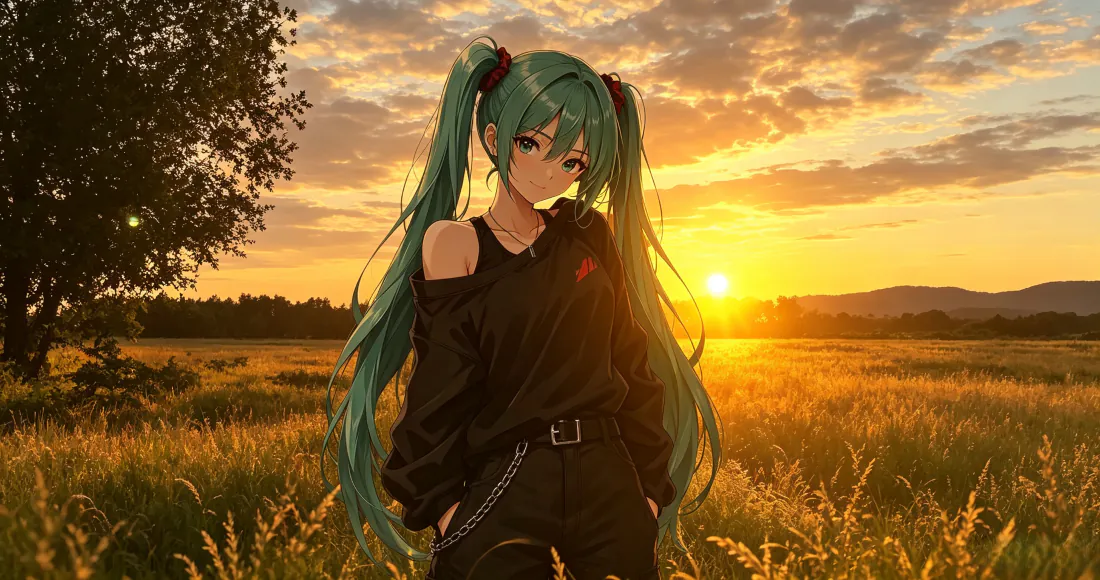 3k初音未来壁纸|夕阳田野背景图片 - 黑衣双马尾少女「哲风壁纸」 3k初音未来壁纸|夕阳田野背景图片 - 黑衣双马尾少女「哲风壁纸」