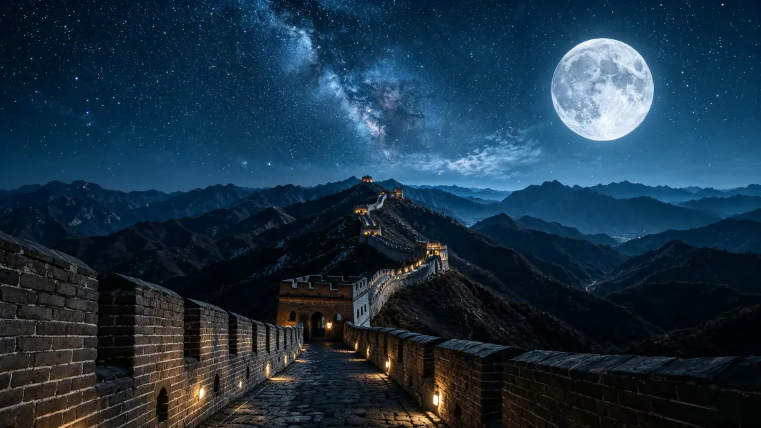 3k长城夜景壁纸|满月星空背景图片 - 山峦银河「哲风壁纸」 3k长城夜景壁纸|满月星空背景图片 - 山峦银河「哲风壁纸」