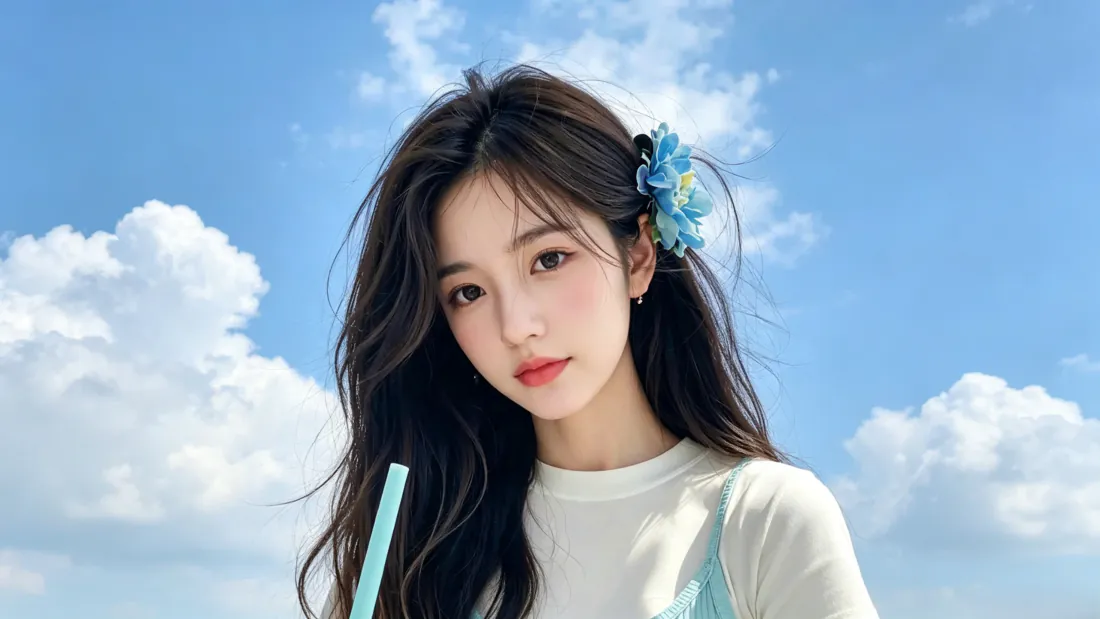 3k清新少女壁纸｜蓝天白云背景图片 - 夏日海风「哲风壁纸」