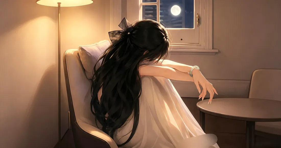 3k月夜少女壁纸|暖光房间背景图片 - 白裙黑长直二次元插画「哲风壁纸」 3k月夜少女壁纸|暖光房间背景图片 - 白裙黑长直二次元插画「哲风壁纸」