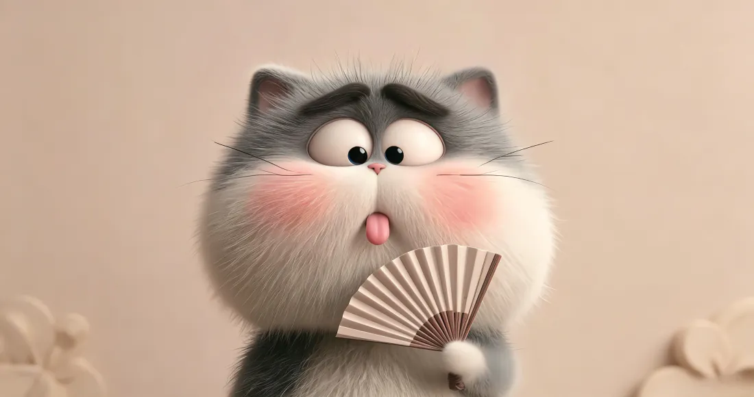 3k月半猫壁纸｜背景图片 - 折扇搞怪可爱萌宠「哲风壁纸」