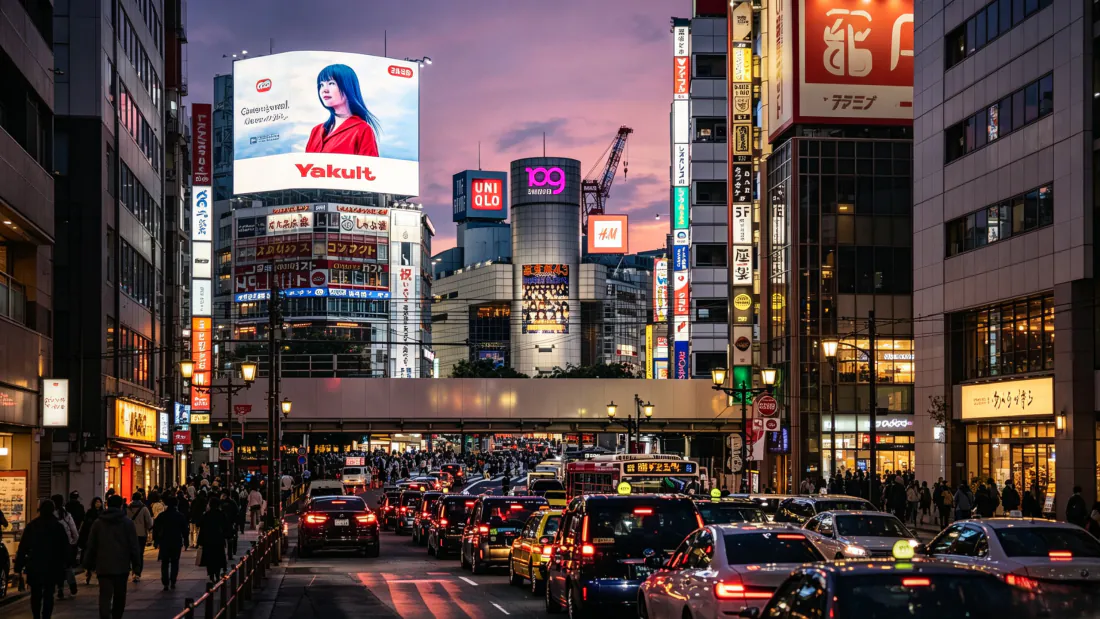 3k东京新宿夜景｜城市街景背景图片 - 繁华商业街黄昏车流「哲风壁纸」