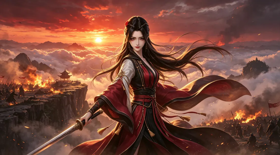 3k元瑶壁纸|凡人修仙传背景图片 - 红衣女修持剑战场夕阳「哲风壁纸」 3k元瑶壁纸|凡人修仙传背景图片 - 红衣女修持剑战场夕阳「哲风壁纸」