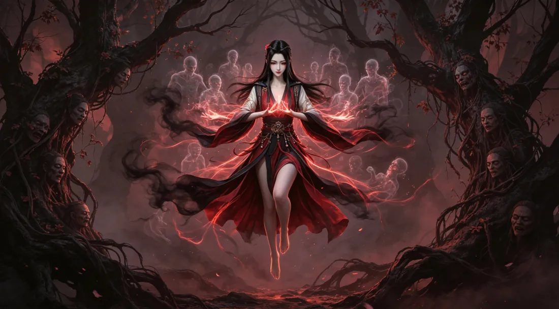 3k元瑶壁纸｜凡人修仙传背景图片 - 红衣鬼修幽魂暗黑森林「哲风壁纸」