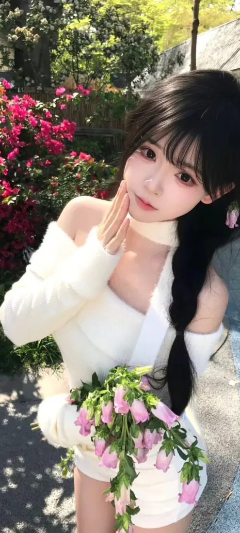 清纯美女手机壁纸|户外花簇背景 - 白裙粉花少女写真「哲风壁纸」 清纯美女手机壁纸|户外花簇背景 - 白裙粉花少女写真「哲风壁纸」