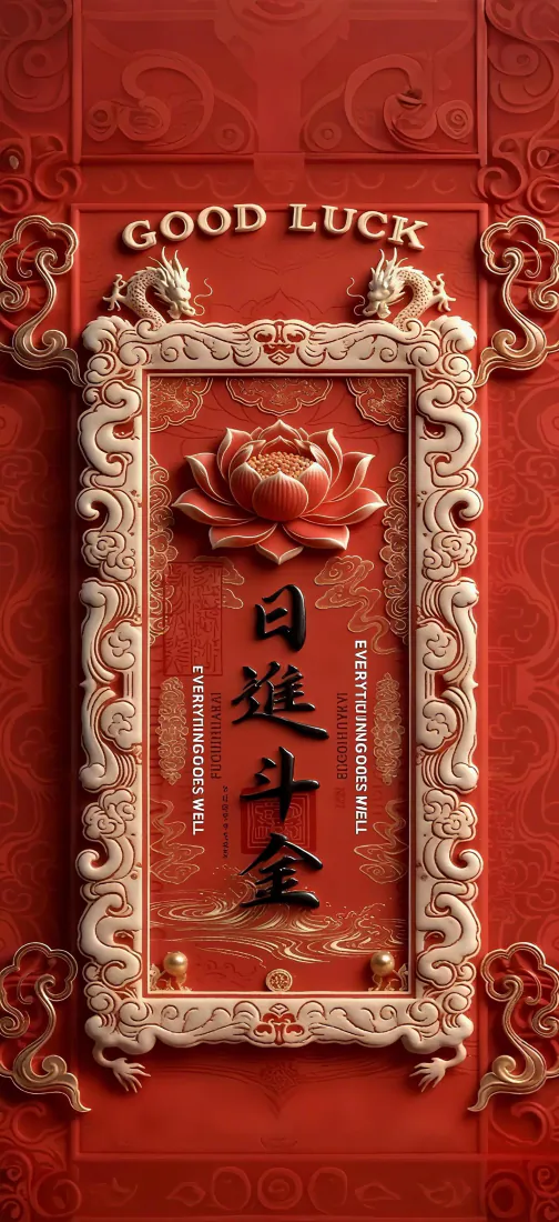 日进斗金手机壁纸｜红色背景图片 - 国风吉祥手机屏保「哲风壁纸」