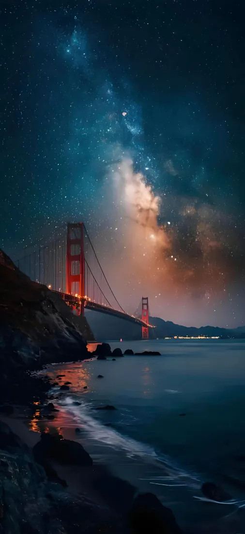 金门大桥手机壁纸｜星空海岸背景图片 - 暗夜山海「哲风壁纸」