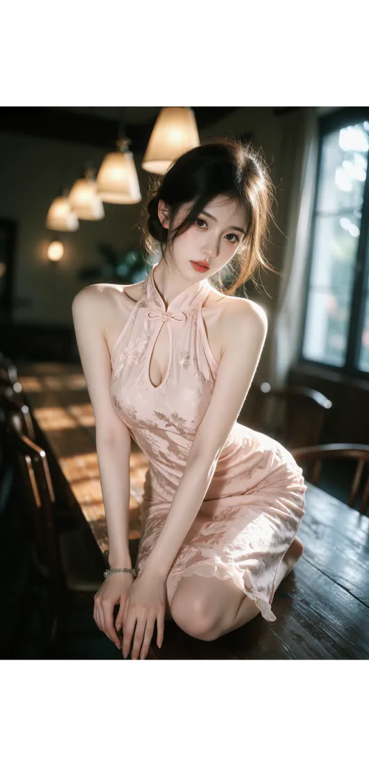 旗袍美女手机壁纸|复古室内背景图片 - 粉色挂脖旗袍氛围感写真「哲风壁纸」 旗袍美女手机壁纸|复古室内背景图片 - 粉色挂脖旗袍氛围感写真「哲风壁纸」