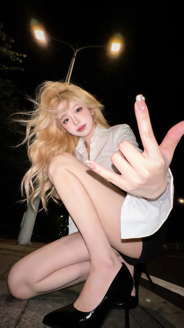 金发美女手机壁纸|夜晚街拍背景图片 - 白衬衫蹲姿少女「哲风壁纸」 金发美女手机壁纸|夜晚街拍背景图片 - 白衬衫蹲姿少女「哲风壁纸」