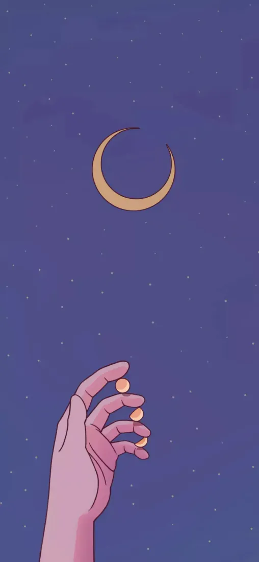 弯月伸手手机壁纸|背景图片 - 深夜星空治愈插画「哲风壁纸」 弯月伸手手机壁纸|背景图片 - 深夜星空治愈插画「哲风壁纸」