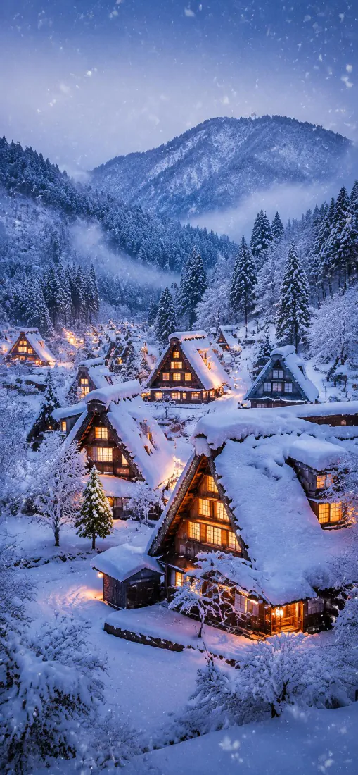 白川乡合掌村手机壁纸|背景图片 - 冬日落雪点灯山景「哲风壁纸」 白川乡合掌村手机壁纸|背景图片 - 冬日落雪点灯山景「哲风壁纸」