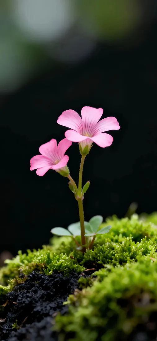 酢浆草花手机壁纸｜苔藓粉花背景图片 - 微距自然「哲风壁纸」