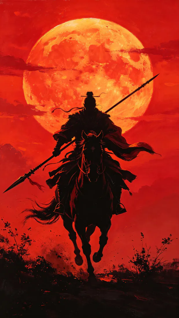 古代武将手机壁纸|红月战马背景图片 - 长枪侠客剪影「哲风壁纸」 古代武将手机壁纸|红月战马背景图片 - 长枪侠客剪影「哲风壁纸」