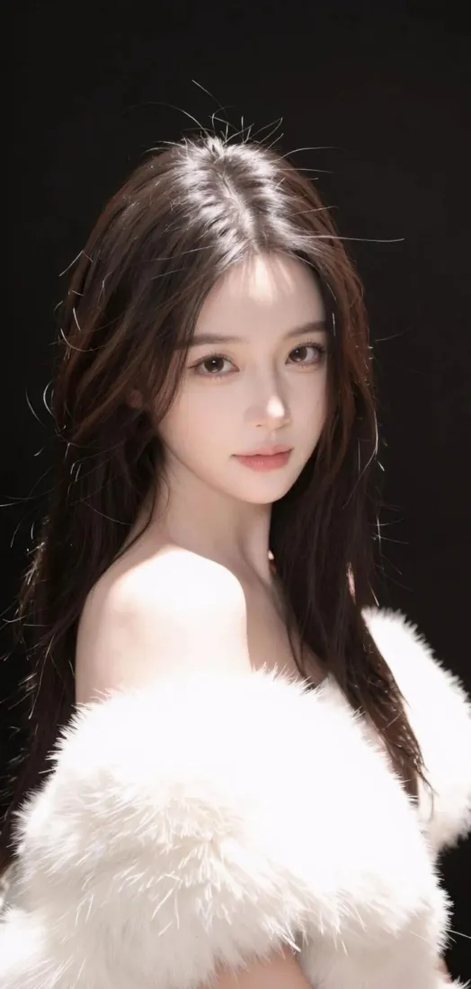 白衣长发美女手机壁纸｜纯欲风背景图片 - 黑底人像氛围感写真「哲风壁纸」