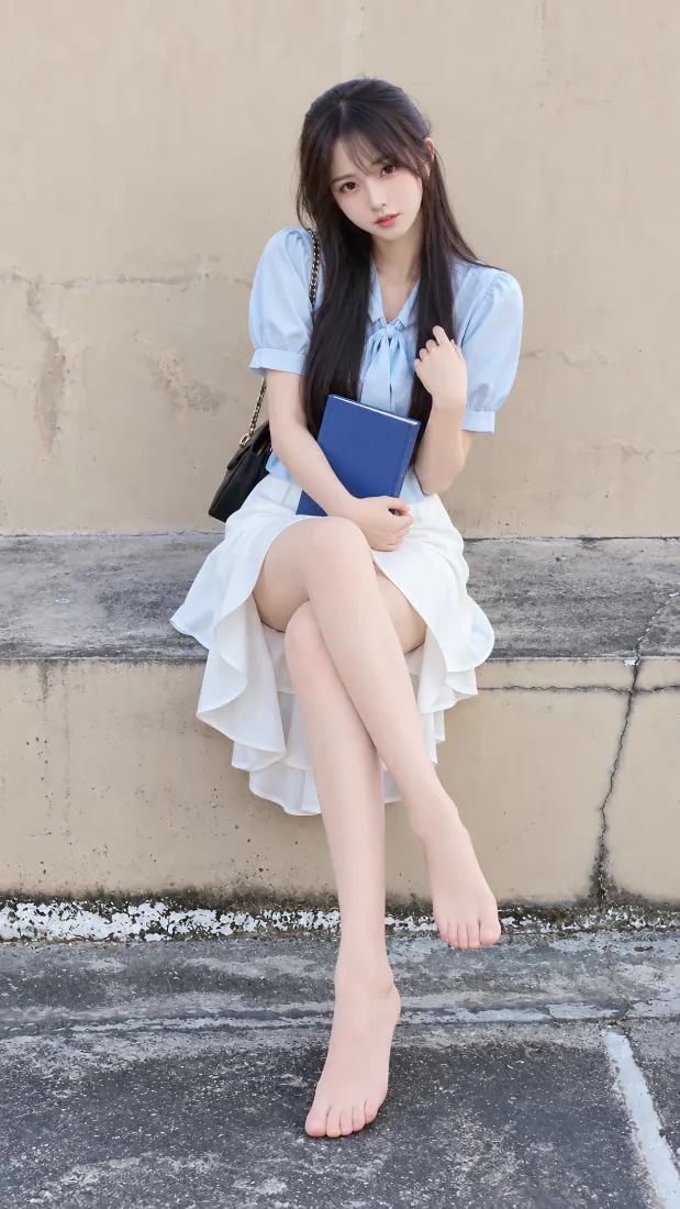 清纯少女手机壁纸|蓝白裙街拍背景 - 长发裸足坐姿写真「哲风壁纸」 清纯少女手机壁纸|蓝白裙街拍背景 - 长发裸足坐姿写真「哲风壁纸」