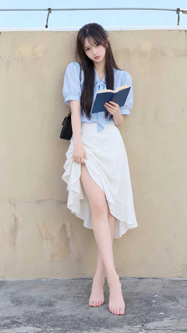 蓝衫白裙少女|天台阅读背景图片 - 清新夏日户外写真「哲风壁纸」 蓝衫白裙少女|天台阅读背景图片 - 清新夏日户外写真「哲风壁纸」