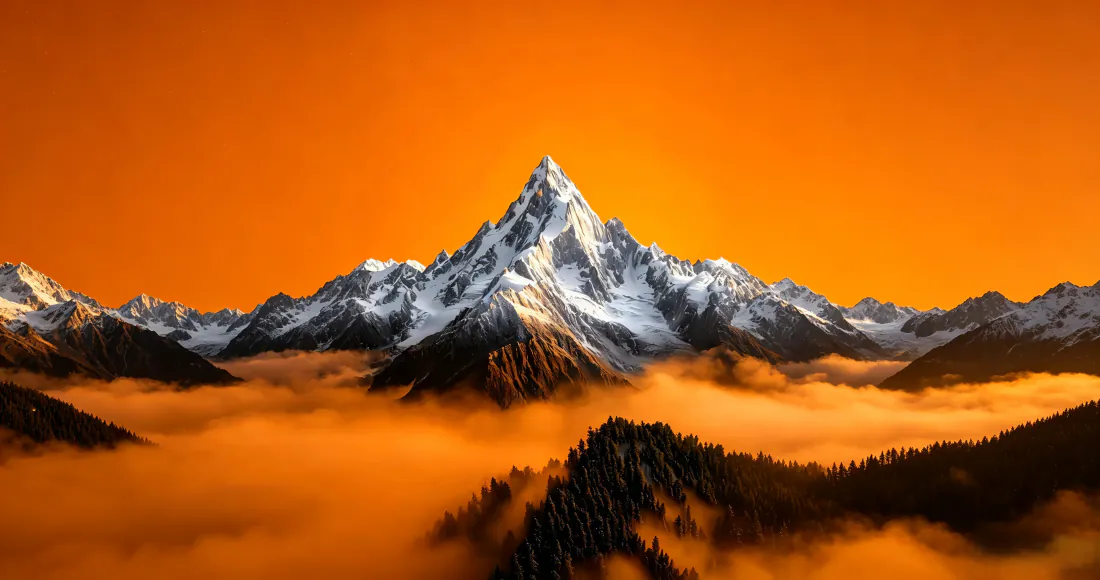 3k雪山云海壁纸｜背景图片 - 日照金山橙红天空自然风景「哲风壁纸」