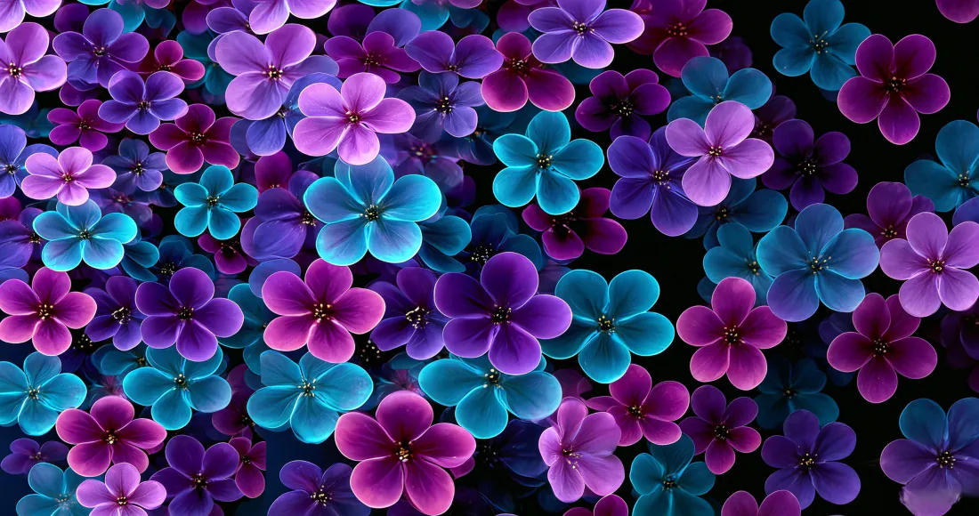 3k霓虹五色小花壁纸｜黑色背景图片 - 梦幻荧光花卉「哲风壁纸」