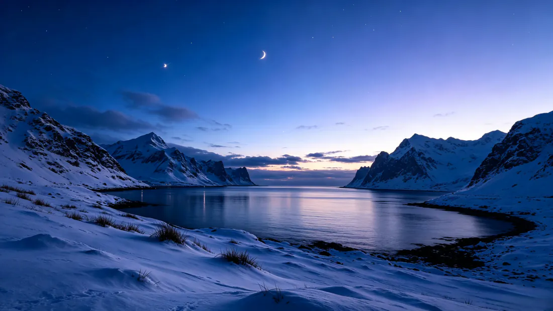 3k罗弗敦群岛壁纸|雪山峡湾背景图片 - 蓝调月夜静谧雪景「哲风壁纸」 3k罗弗敦群岛壁纸|雪山峡湾背景图片 - 蓝调月夜静谧雪景「哲风壁纸」