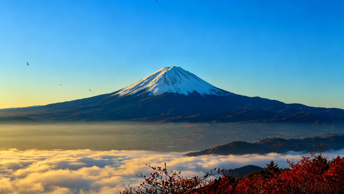 3k富士山壁纸｜云海红叶背景图片 - 雪山晴空自然风景「哲风壁纸」