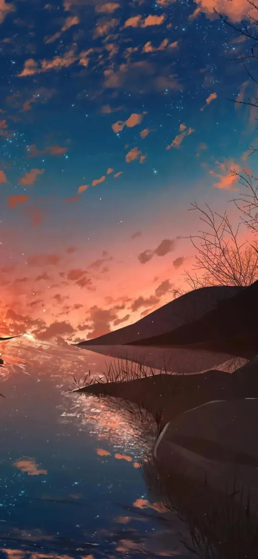 日落湖岸山崖手机壁纸|黄昏背景图片 - 创意插画「哲风壁纸」 日落湖岸山崖手机壁纸|黄昏背景图片 - 创意插画「哲风壁纸」