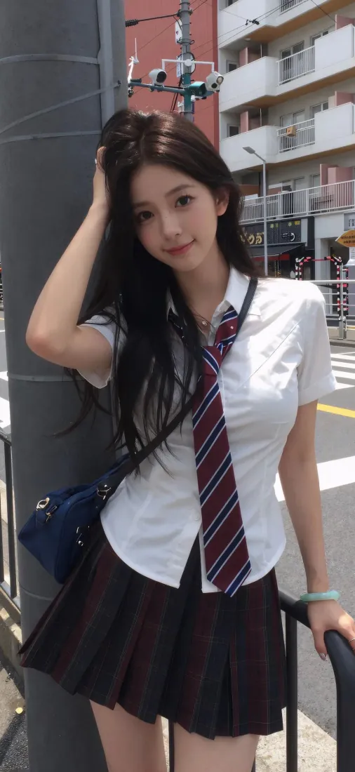 校园风美女手机壁纸｜JK制服街拍背景图片 - 甜酷少女「哲风壁纸」