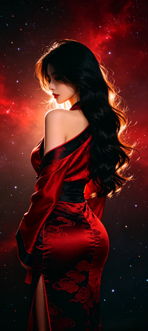 红衣美女手机壁纸|红黑星光背景图片 - 露背长裙卷发回眸「哲风壁纸」 红衣美女手机壁纸|红黑星光背景图片 - 露背长裙卷发回眸「哲风壁纸」