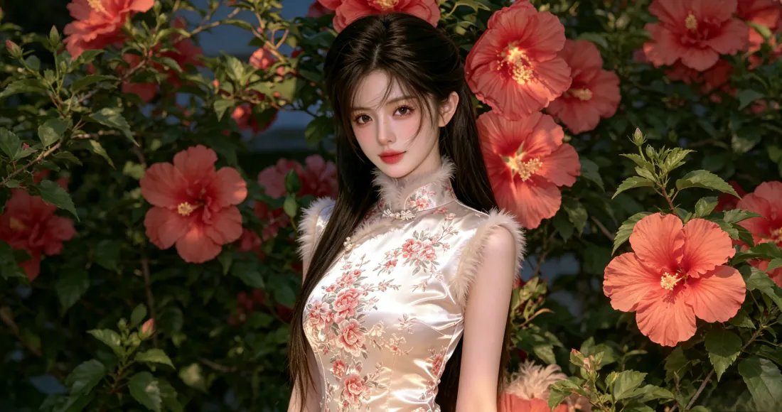 3k旗袍少女|朱槿花丛背景图片 - 新中式写真「哲风壁纸」 3k旗袍少女|朱槿花丛背景图片 - 新中式写真「哲风壁纸」