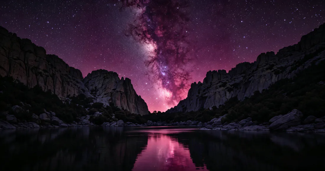 3k粉紫银河星空壁纸｜山谷湖面背景图片 - 暗夜星河「哲风壁纸」