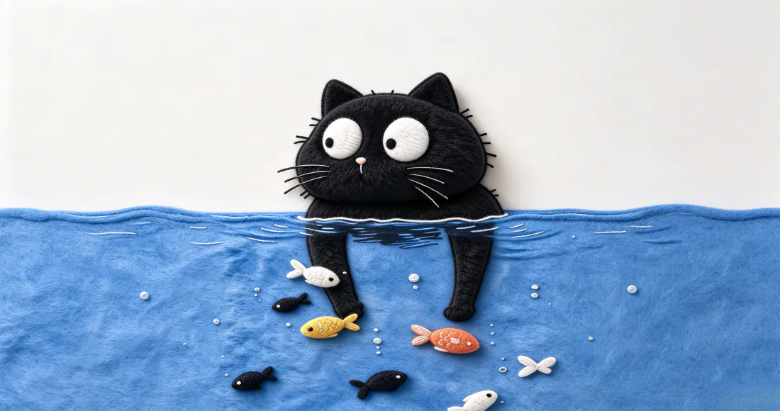 3k黑猫玩偶|创意搞怪背景图片 - 泳池戏水看小鱼趣味场景「哲风壁纸」 3k黑猫玩偶|创意搞怪背景图片 - 泳池戏水看小鱼趣味场景「哲风壁纸」