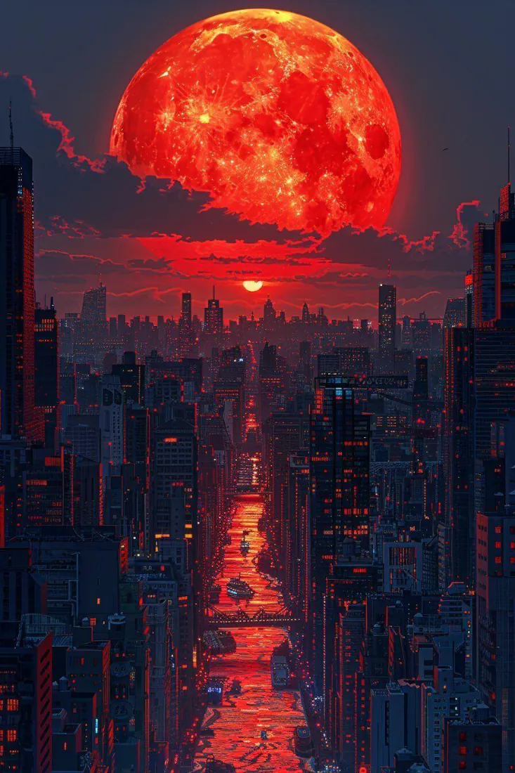 血月东京塔手机壁纸|赛博都市背景图片 - 像素风夜景「哲风壁纸」 血月东京塔手机壁纸|赛博都市背景图片 - 像素风夜景「哲风壁纸」