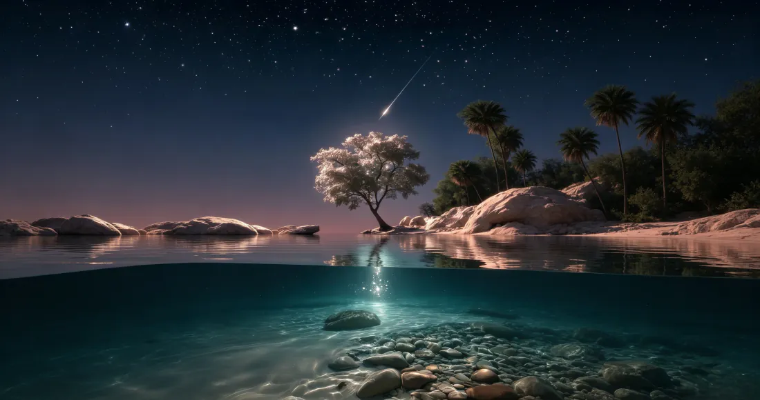 3k星空海岸壁纸｜湖面夜景背景图片 - 流星孤树「哲风壁纸」