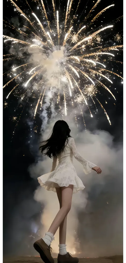 烟花夜景白裙少女背影|氛围感背景图片 - 浪漫夜晚人像「哲风壁纸」 烟花夜景白裙少女背影|氛围感背景图片 - 浪漫夜晚人像「哲风壁纸」