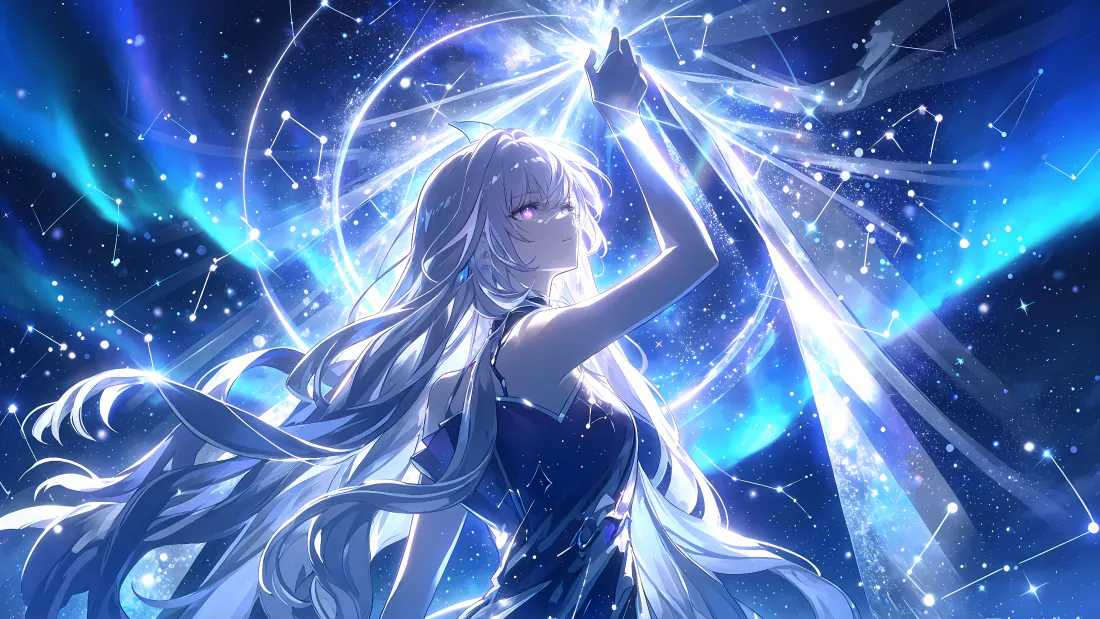 4k原神壁纸｜星空背景图片 - 银发少女星轨极光「哲风壁纸」