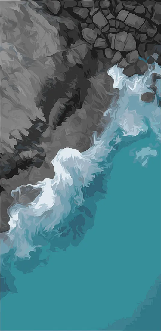 海浪拍击礁石｜青蓝海洋背景图片 - 黑白海岸浪花「哲风壁纸」