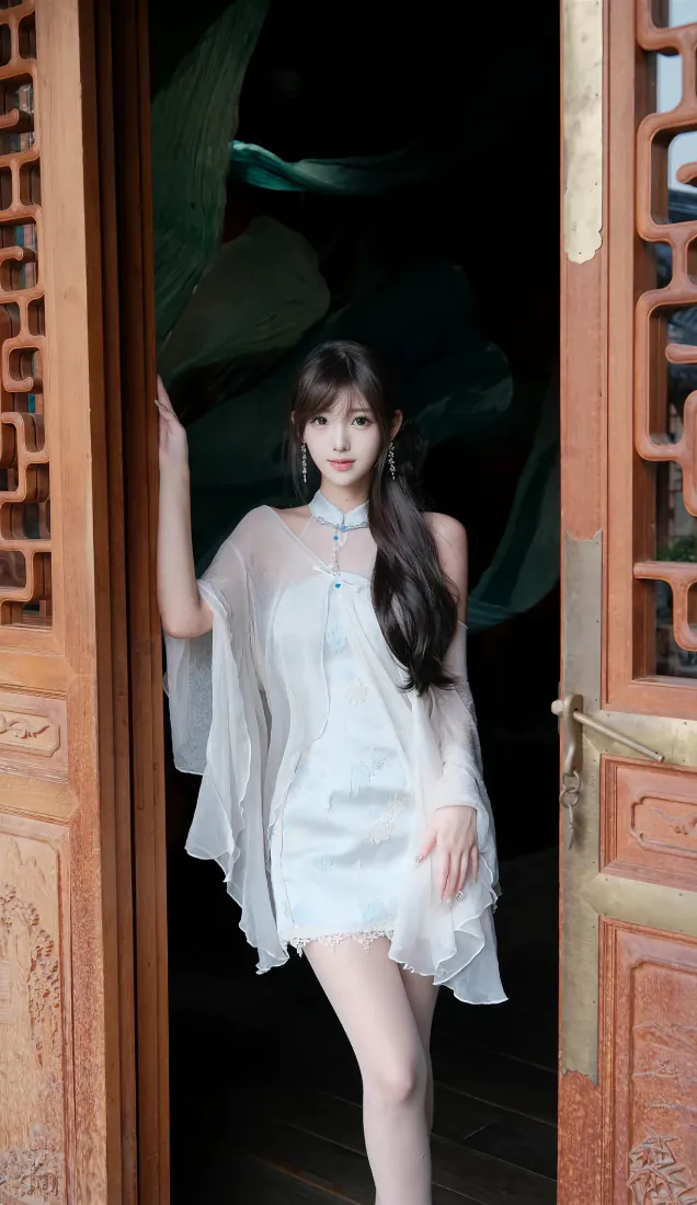 白衣长发美女手机壁纸|中式木门背景图片 - 白纱短裙性感写真「哲风壁纸」 白衣长发美女手机壁纸|中式木门背景图片 - 白纱短裙性感写真「哲风壁纸」