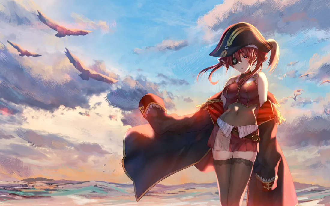 3k宝钟玛琳壁纸｜海边黄昏背景图片 - 红发海盗少女「哲风壁纸」