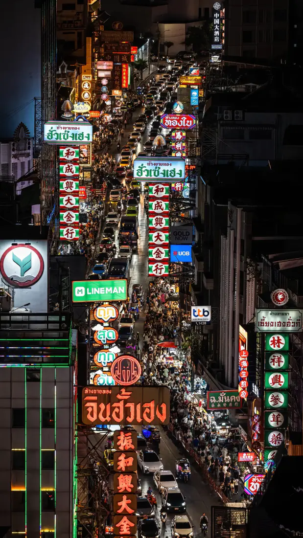 曼谷唐人街手机壁纸｜耀华力路背景图片 - 霓虹招牌夜市街景「哲风壁纸」