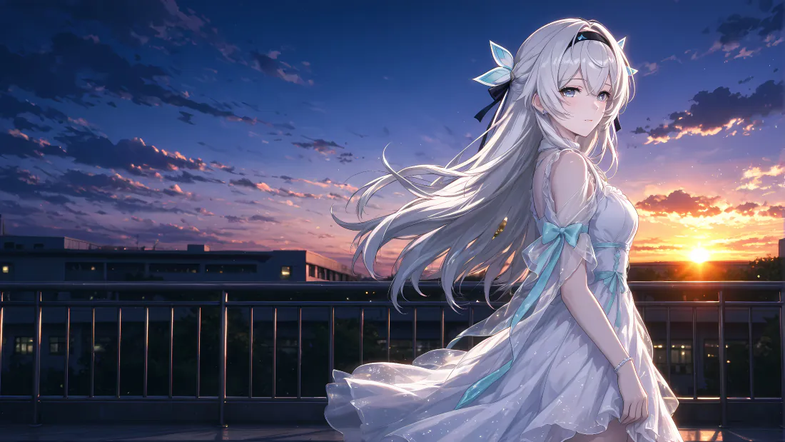 4k壁纸|流萤崩坏星穹铁道 日落天台白裙少女 - 二次元插画「哲风壁纸」 4k壁纸|流萤崩坏星穹铁道 日落天台白裙少女 - 二次元插画「哲风壁纸」