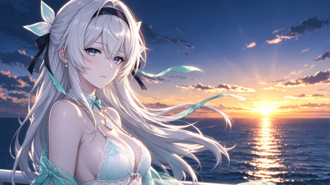 4k壁纸｜流萤海边日落 - 崩坏星穹铁道二次元少女「哲风壁纸」