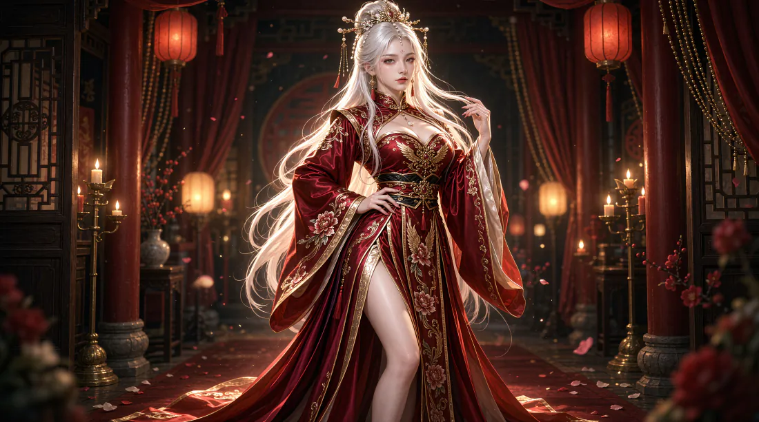 2k壁纸|AI古风红衣白发美人 中式宫殿灯笼夜景背景图片「哲风壁纸」 2k壁纸|AI古风红衣白发美人 中式宫殿灯笼夜景背景图片「哲风壁纸」