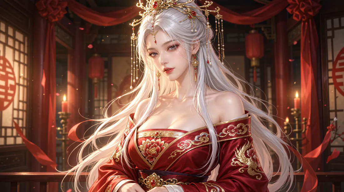 2k壁纸|白发红衣古风新娘背景图片 - 中式婚房AI美女「哲风壁纸」 2k壁纸|白发红衣古风新娘背景图片 - 中式婚房AI美女「哲风壁纸」